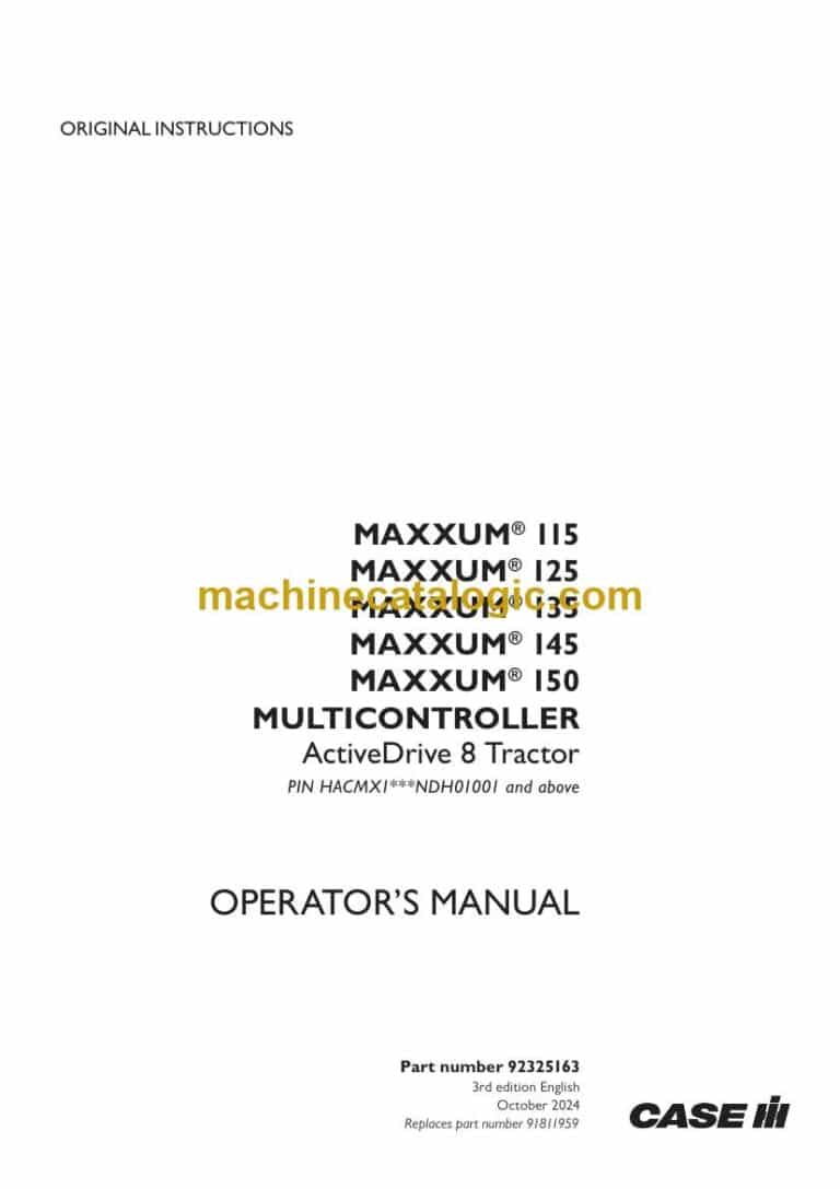 Case Maxxum 115, 125, 135, 145, 150 Active Drive 8 Tractor Operator Manual