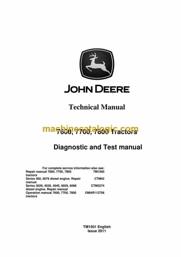 John Deere 7600, 7700, 7800 Tractors Diagnostic and Test, Technical Manual (TM1501)