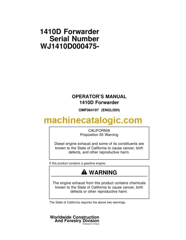 John Deere 1410D Forwarder Operators Manual (OMF064197)