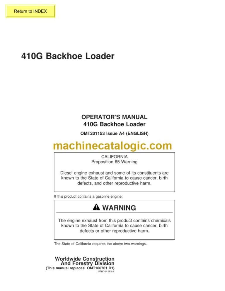 John Deere 410G Backhoe Loader Operators Manual (OMT201153)