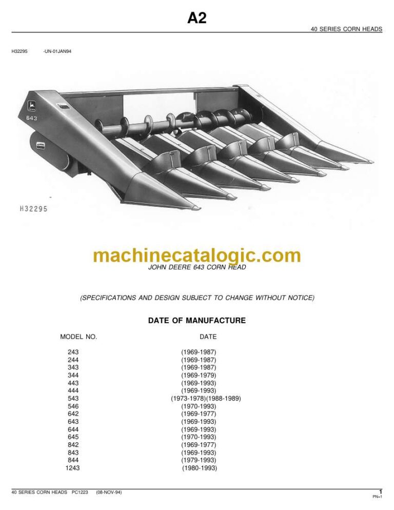 John Deere 643 Corn Head Parts Catalog (PC1223)