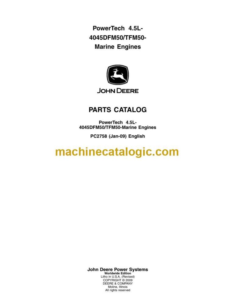 John Deere PowerTech 4.5L- 4045DFM50, TFM50-Marine Engines Parts Catalog (PC2758)