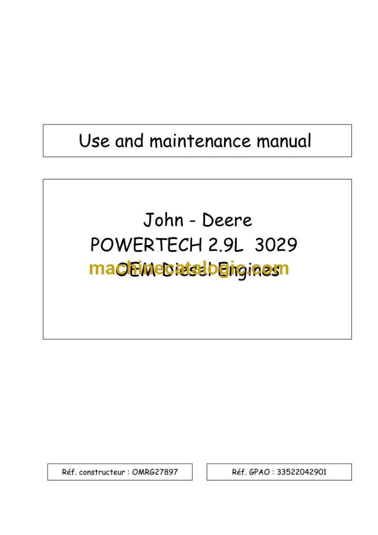John Deere Powertech 2.9L 3029 OEM Diesel Engines Use and Maintenance Manual (OMRG27897)