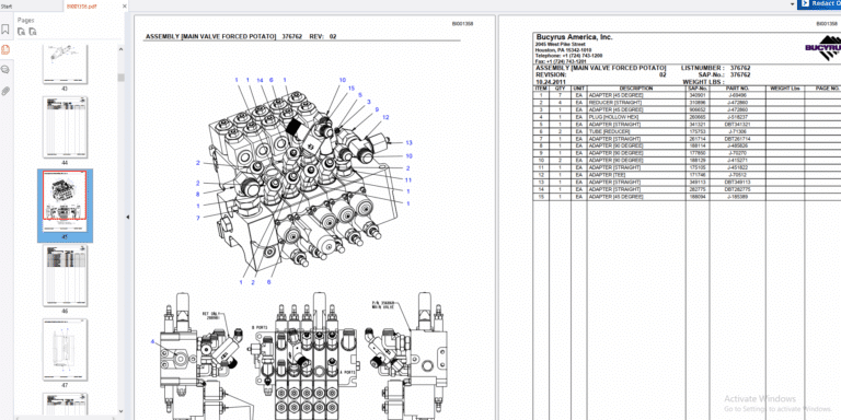 Caterpillar (bucyrus) miner parts list
