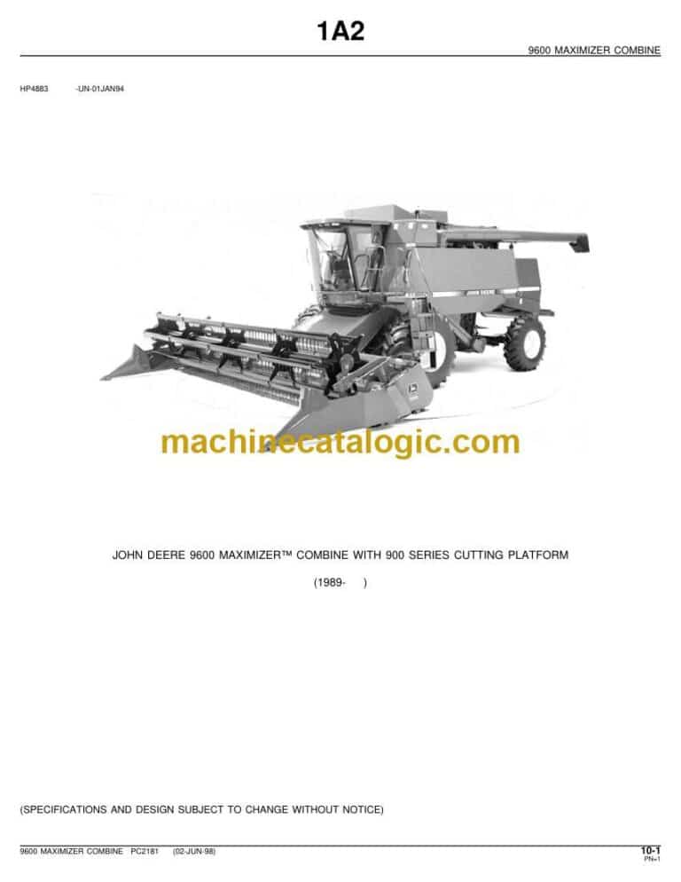 John Deere 9600 Maximizer Combine Parts Catalog (PC2181)