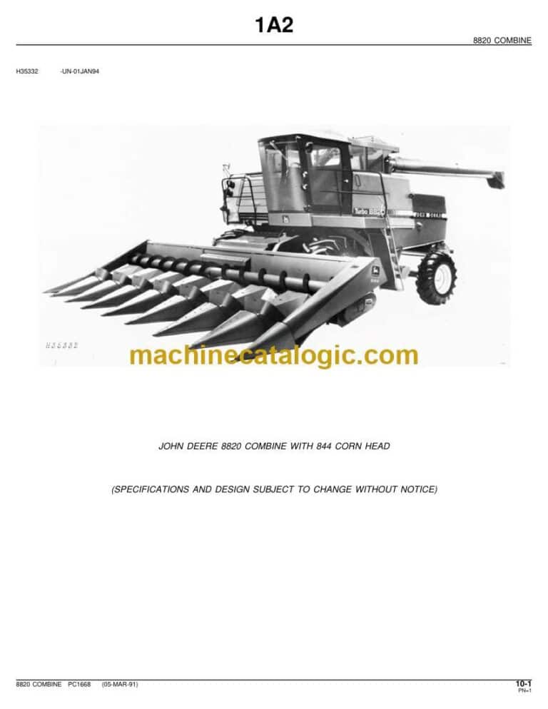 John Deere 8820 Combine with 844 Corn Head Parts Catalog (PC1668)