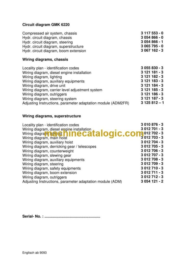 Grove GMK6220 Crane Circuit Diagrams