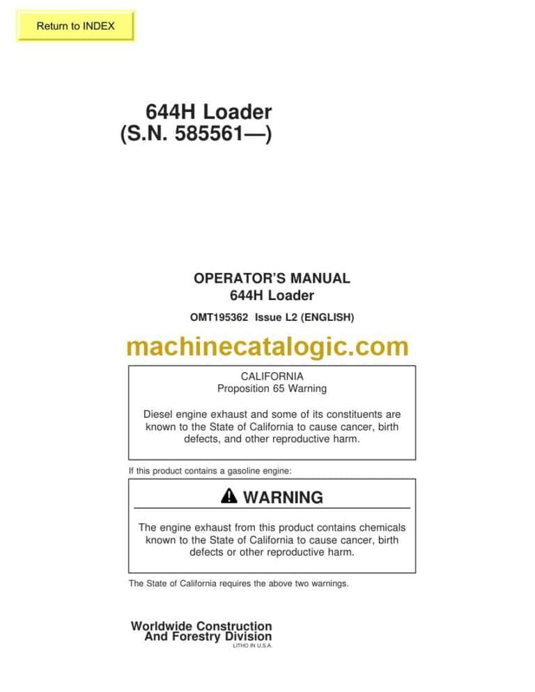 John Deere 644H Loader Operators Manual (OMT195362)