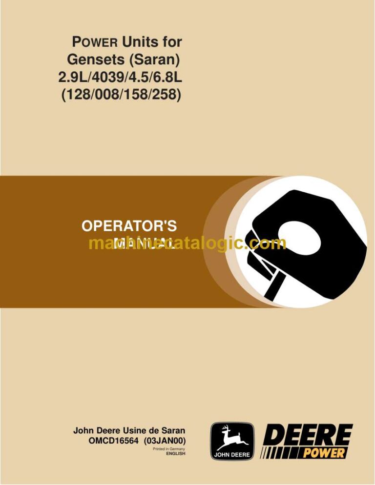 John Deere Gensets 2.9L 4039 4.5 6.8L (128-008-158-258) Power Units Operators Manual (CTM301)