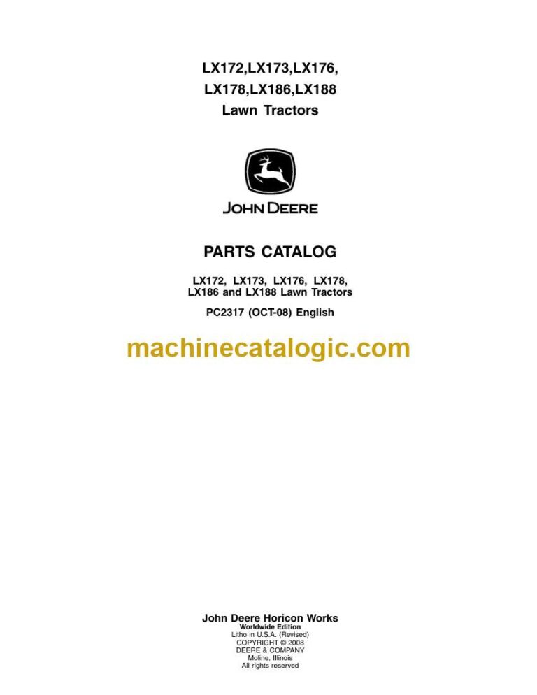 John Deere LX172, LX173, LX176, LX178, LX186, LX188 Lawn Tractors Parts Catalog (PC2317)