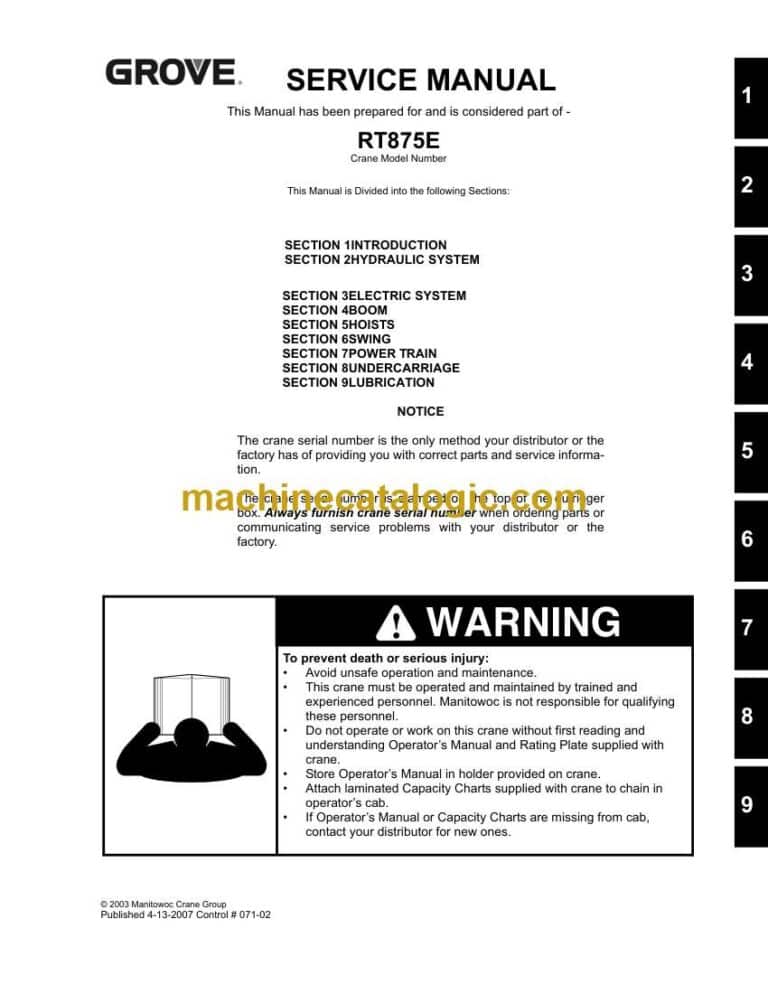 Grove RT875E Crane Service Manual