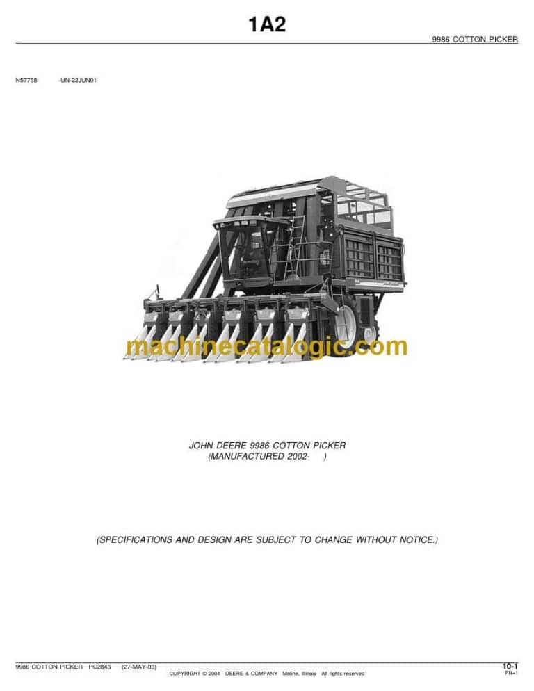 John Deere 9986 Cotton Picker Parts Catalog (PC2843)