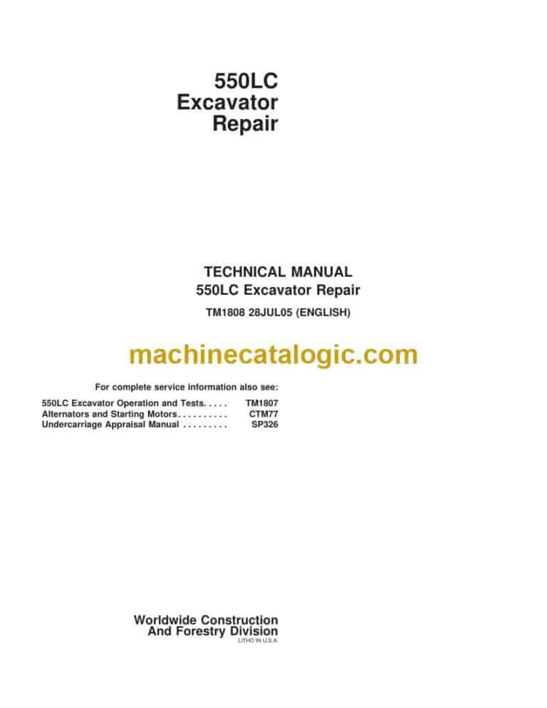 John Deere 550LC Excavator Repair Technical Manual (TM1808)
