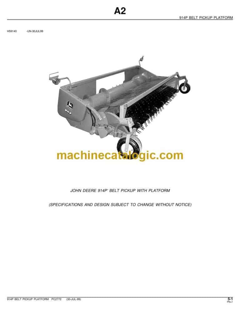 John Deere 914P Belt Pickup With Platform Parts Catalog (PC2772)