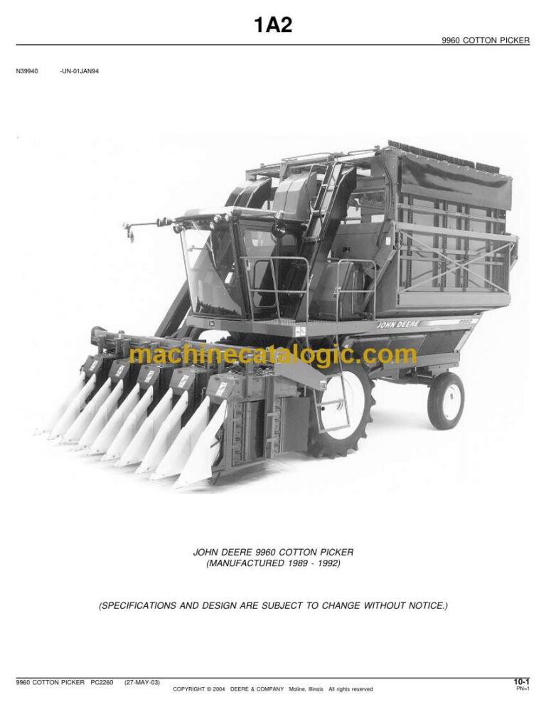 John Deere 9960 Cotton Picker Parts Catalog (PC2260)