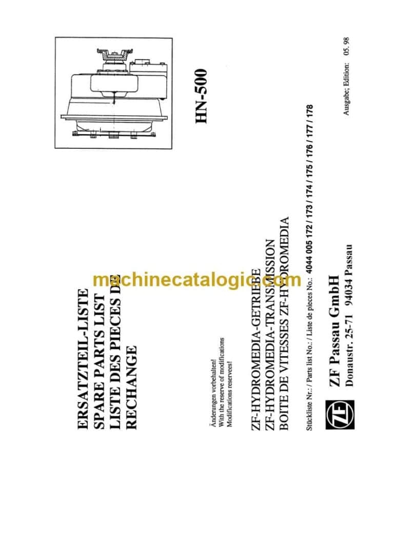 ZF HN-500 Parts Catalog (4044 005 172, 4044 005 173, 4044 005 174, 4044 005 175, 4044 005 176, 4044 005 177, 4044 005 178)