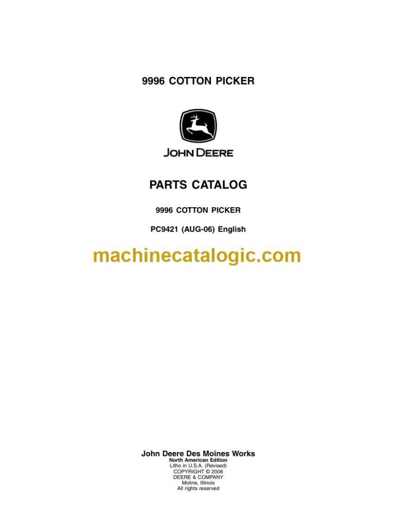 John Deere 9996 Cotton Picker Parts Catalog (PC9421)