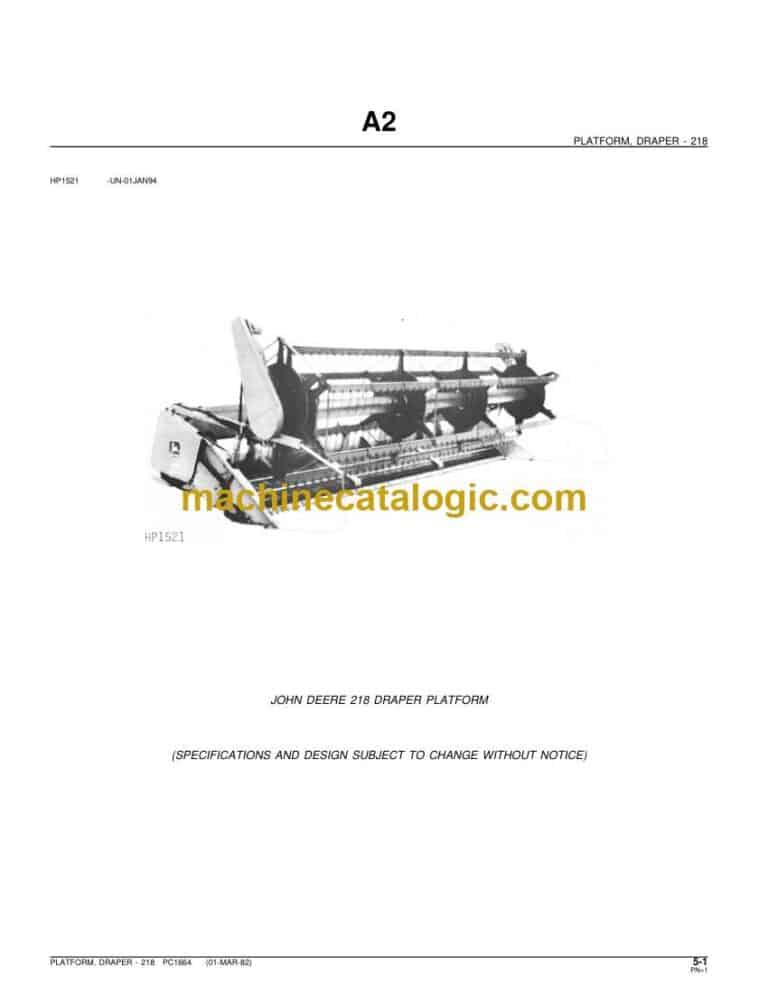 John Deere 218 Draper Platform Parts Catalog (PC1664)