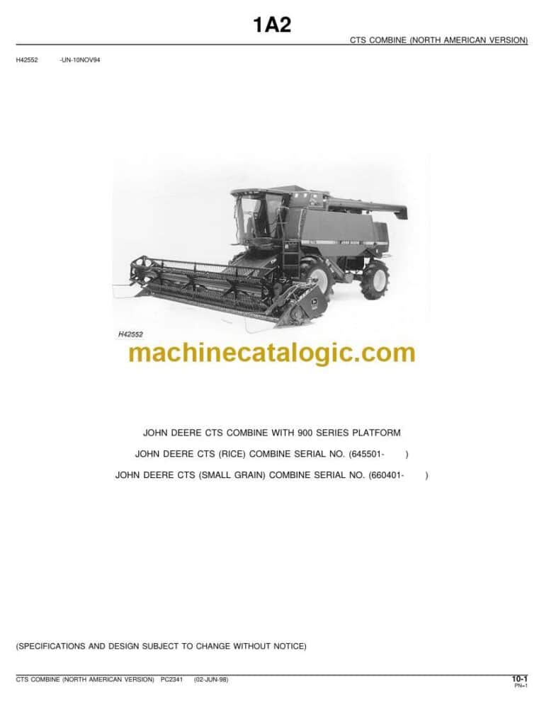 John Deere CTS Combine with 900 Seris Platform Parts Catalog (PC2341)