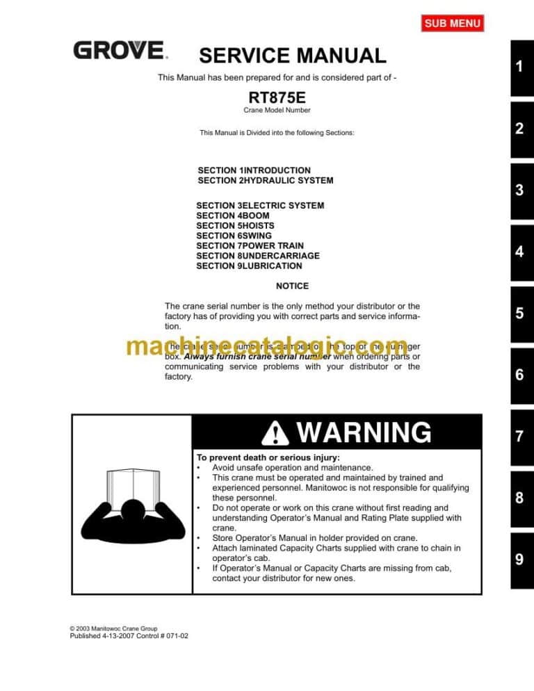 Grove RT875E Crane Service Manual (071-02)