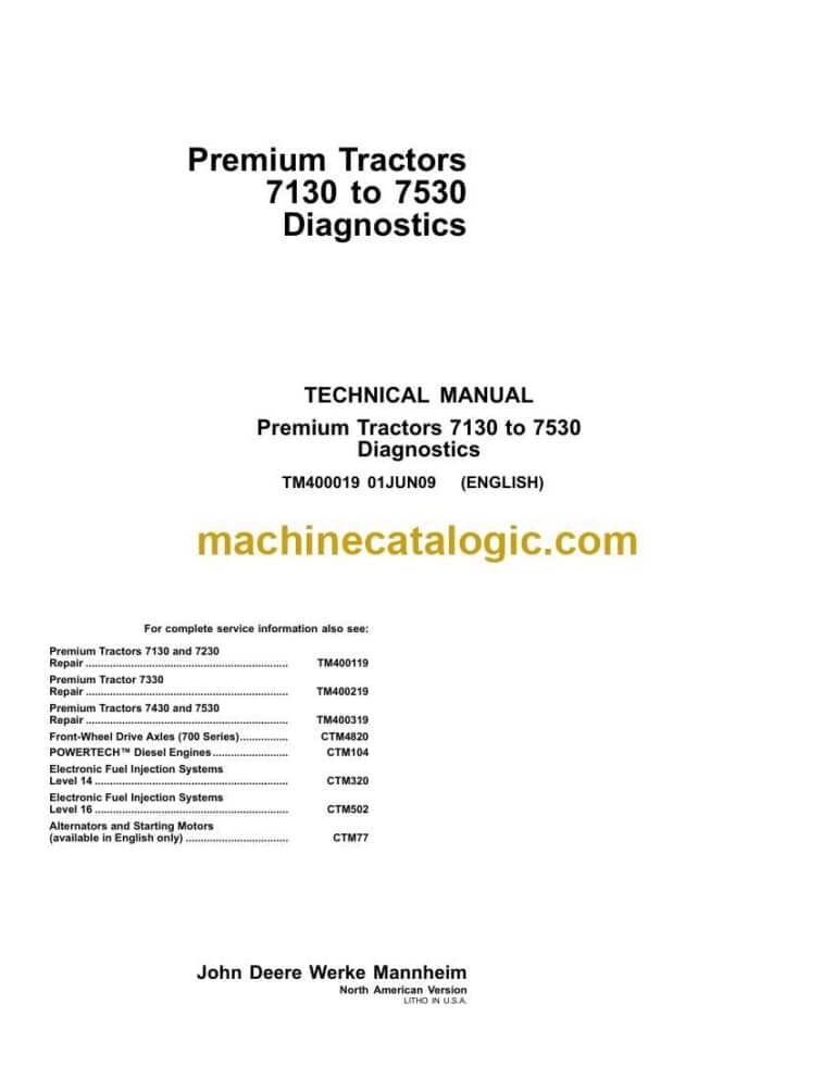 John Deere 7130 to 7530 Premium Tractors Diagnostics Technical Manual (TM400019)