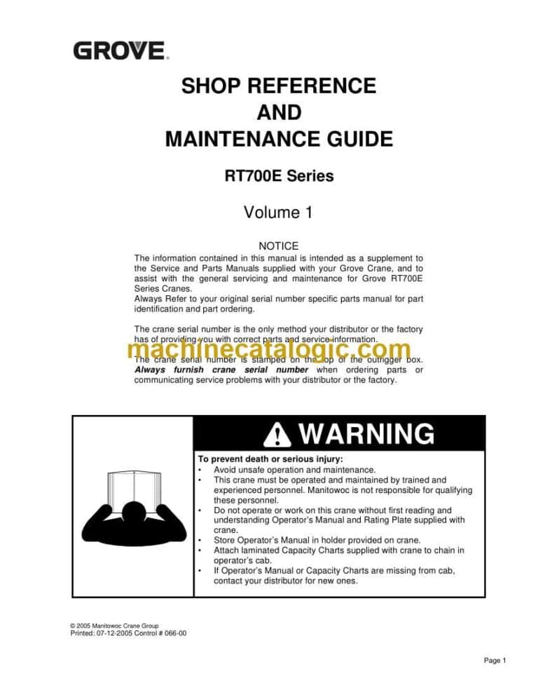 Grove RT700E Series Crane Shop Reference and Maintenance Guide