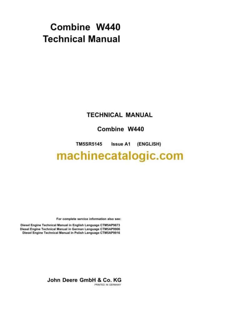 John Deere W440 Combine Technical Manual (TM5SR5145)