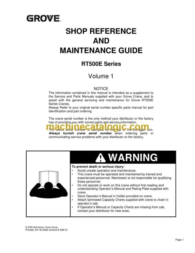 Grove RT500E Series Crane Shop Reference and Maintenance Guide