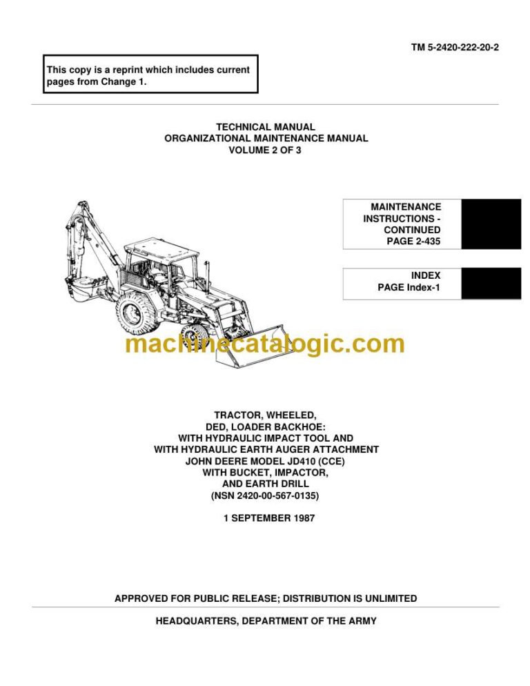 John Deere JD410 Backhoe Loader Organizational Maintenance Manual (TM5-2420-222-20-2)