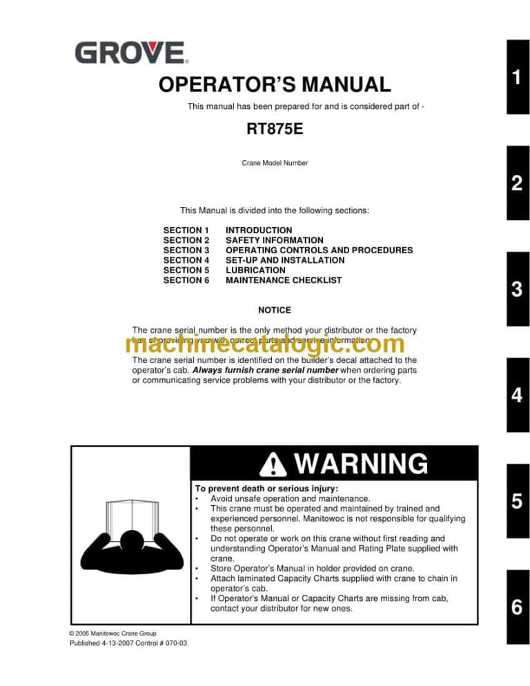 Grove RT875E Crane Operators Manual