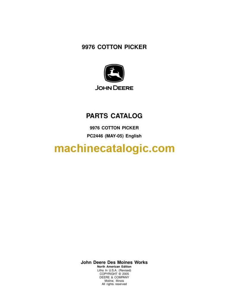 John Deere 9976 Cotton Picker Parts Catalog (PC2446)