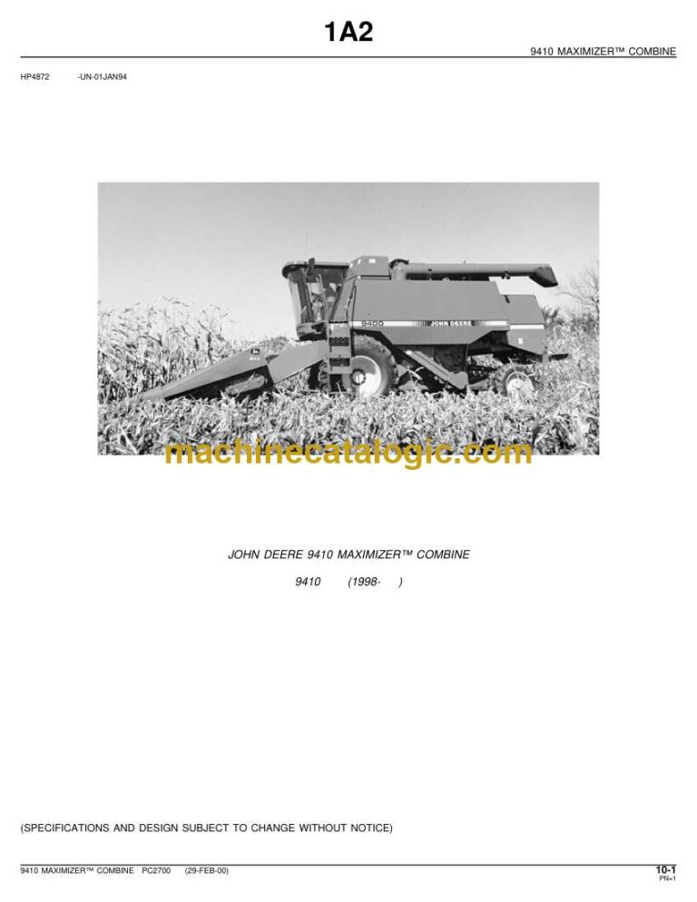 John Deere 9410 Maximizer Combine Parts Catalog (PC2700)