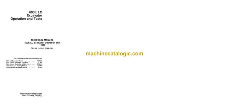 John Deere 690E LC Excavator Operation and Tests Technical Manual (TM1508)