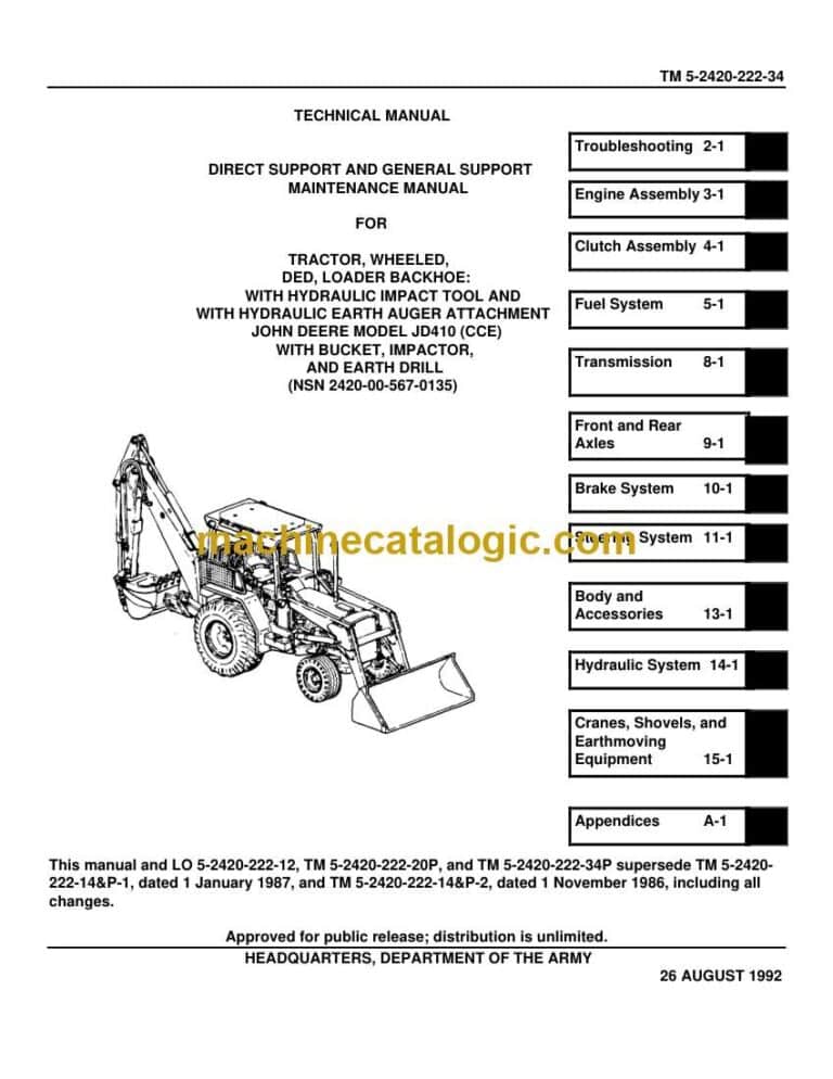 John Deere JD410 Backhoe Loader Direct Support And General Support Maintenance Manual (TM 5-2420-222-34)