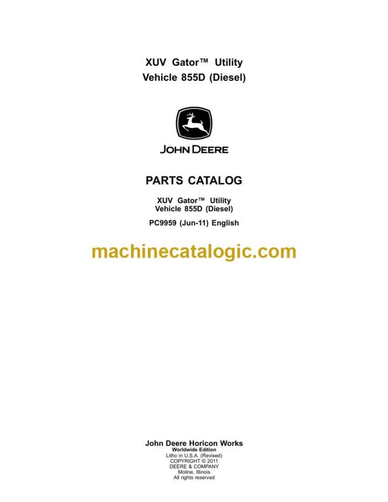 John Deere 855D Diesel XUV Gator Utility Vehicle Parts Catalog (PC9959)