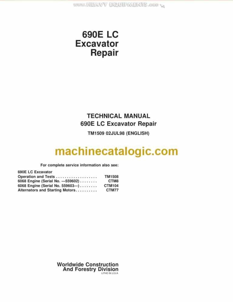John Deere 690E LC Excavator Repair Technical Manual (TM1509)