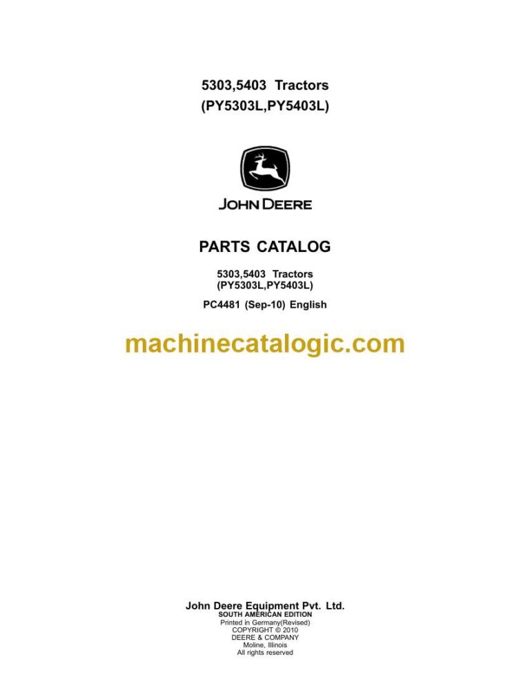 John Deere 5303, 5403 Tractors (PY5303L,PY5403L) Parts Catalog (PC4481)