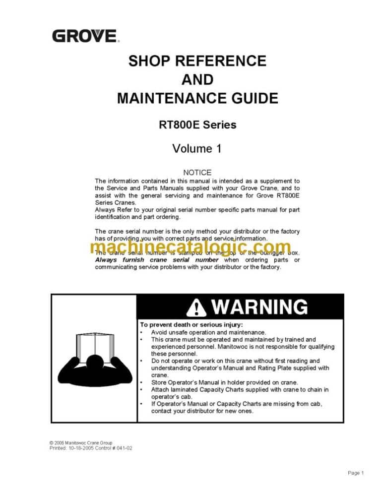 Grove RT800E Series Crane Shop Reference and Maintenance Guide