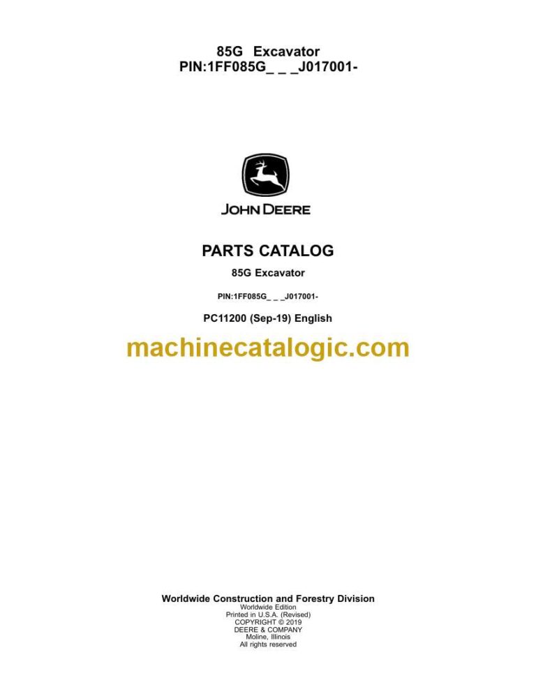 John Deere 85G Excavator Parts Catalog (PC11200)