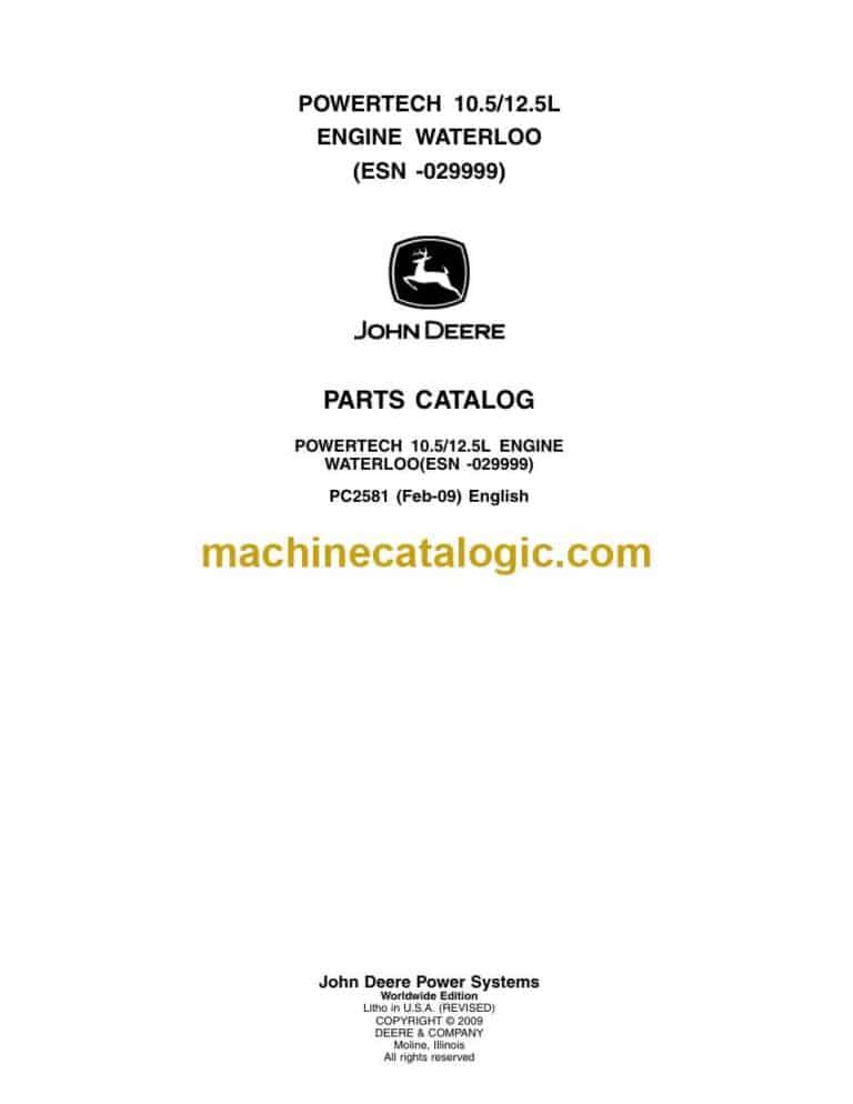John Deere POWERTECH 10.5, 12.5L Engine Waterloo Parts Catalog (PC2581)