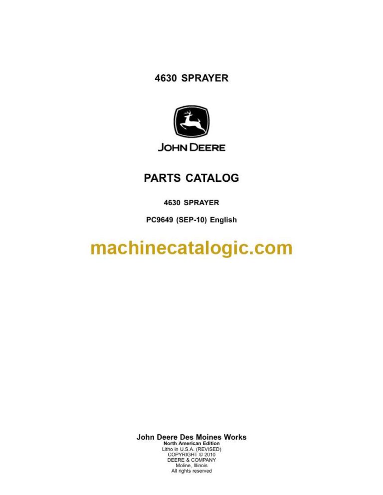 John Deere 4630 Sprayer Parts Catalog (PC9649)