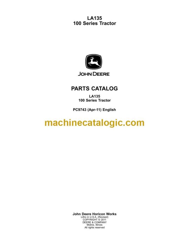 John Deere LA135 100 Series Tractor Parts Catalog (PC9743)