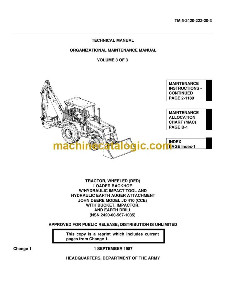 John Deere JD410 Backhoe Loader Organizational Maintenance Manual (TM5-2420-222-20-3)