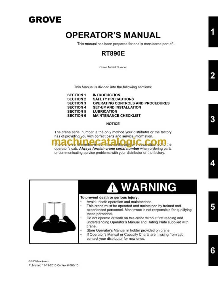 Grove RT890E Crane Operator Manual (068-10)