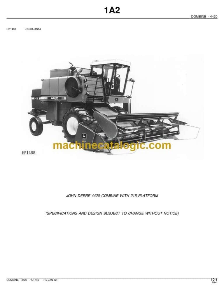 John Deere 4420 Combine with 215 Platform Parts Catalog (PC1745)