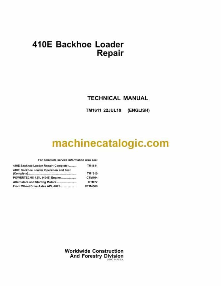 John Deere 410E Backhoe Loader Repair Technical Manual (TM1611)