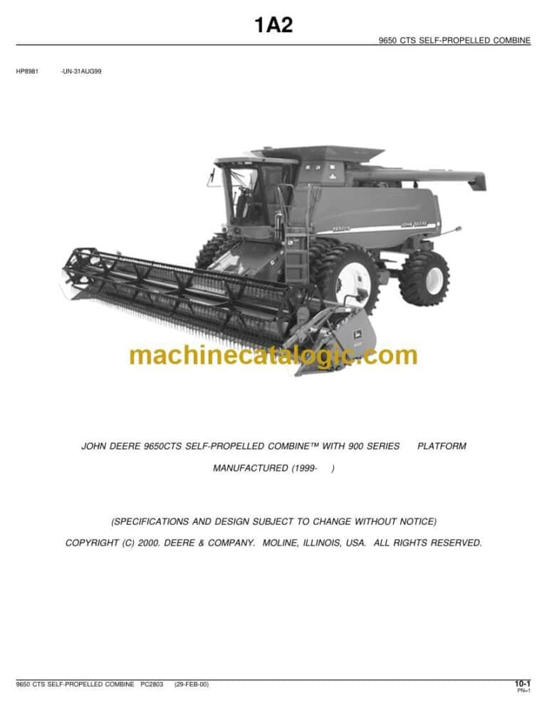 John Deere 9650 CTS Self Propelled Combine Parts Catalog (PC2803)
