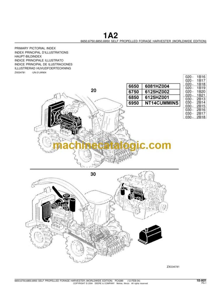 John Deere 6650, 6750, 6850, 6950 Self Propelled Forage Harvester Parts Catalog