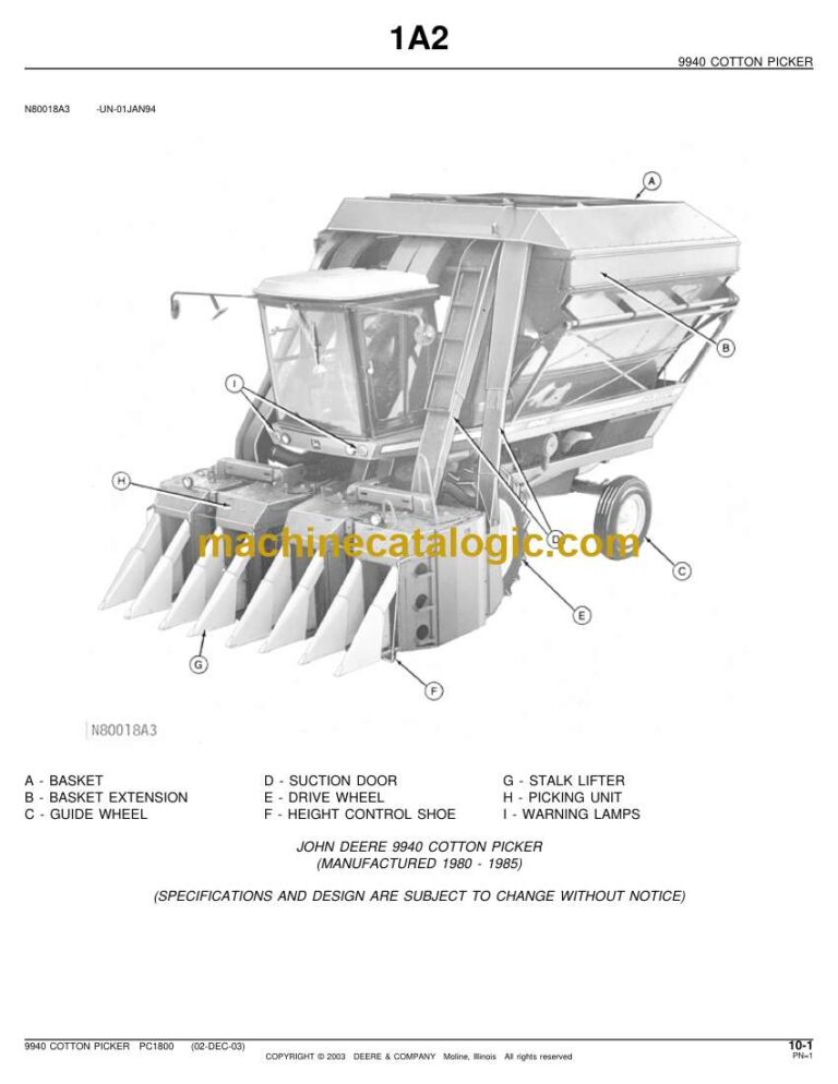 John Deere 9940 Cotton Picker Parts Catalog (PC1800)