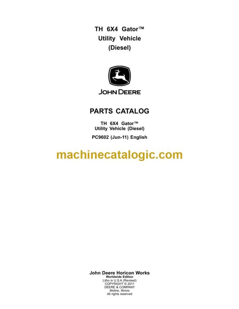 John Deere TH 6X4 Gator Utility Vehicle Diesel Parts Catalog (PC9602)